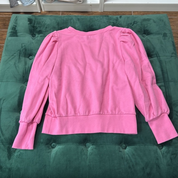 Ann Taylor LOFT, Pink Puff Sleeve Fitted Sweatshirt, Size Medium - Picture 3 of 5
